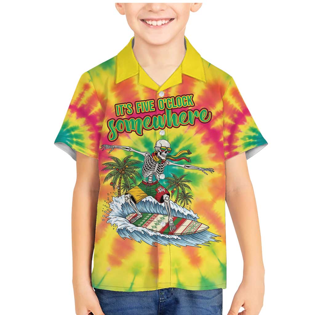 Tie-Dye Skeleton Surfing Lithuania Family Matching Mermaid Dress and Hawaiian Shirt It’s 5 O’Clock Somewhere - Wonder Print Shop