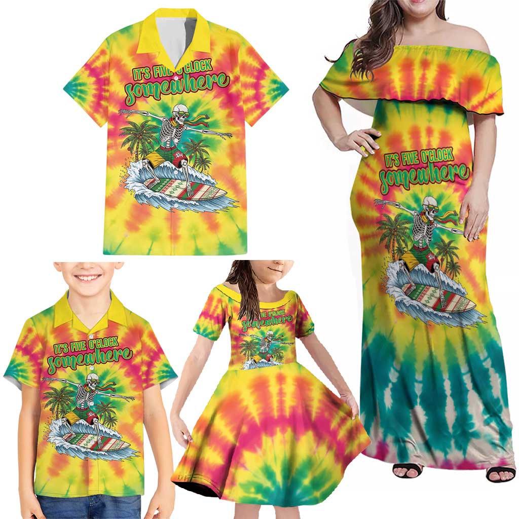 Tie-Dye Skeleton Surfing Lithuania Family Matching Off Shoulder Maxi Dress and Hawaiian Shirt It’s 5 O’Clock Somewhere - Wonder Print Shop