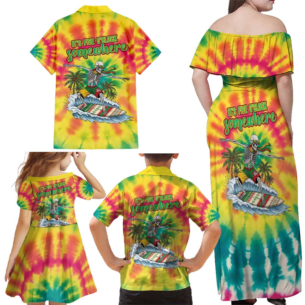 Tie-Dye Skeleton Surfing Lithuania Family Matching Off Shoulder Maxi Dress and Hawaiian Shirt It’s 5 O’Clock Somewhere - Wonder Print Shop