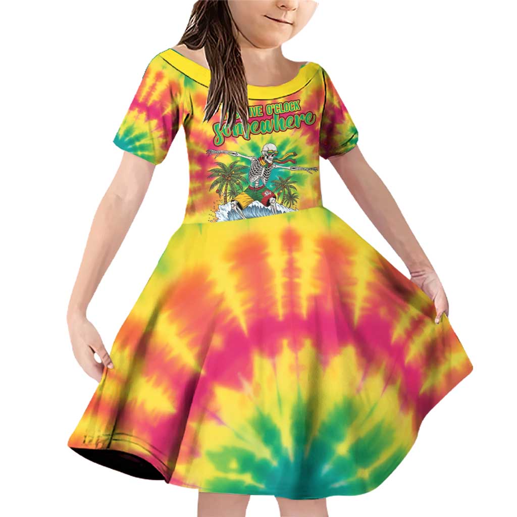 Tie-Dye Skeleton Surfing Lithuania Family Matching Off Shoulder Short Dress and Hawaiian Shirt It’s 5 O’Clock Somewhere - Wonder Print Shop