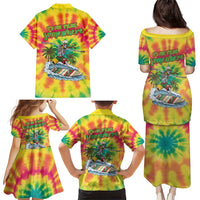 Tie-Dye Skeleton Surfing Lithuania Family Matching Puletasi and Hawaiian Shirt It’s 5 O’Clock Somewhere - Wonder Print Shop