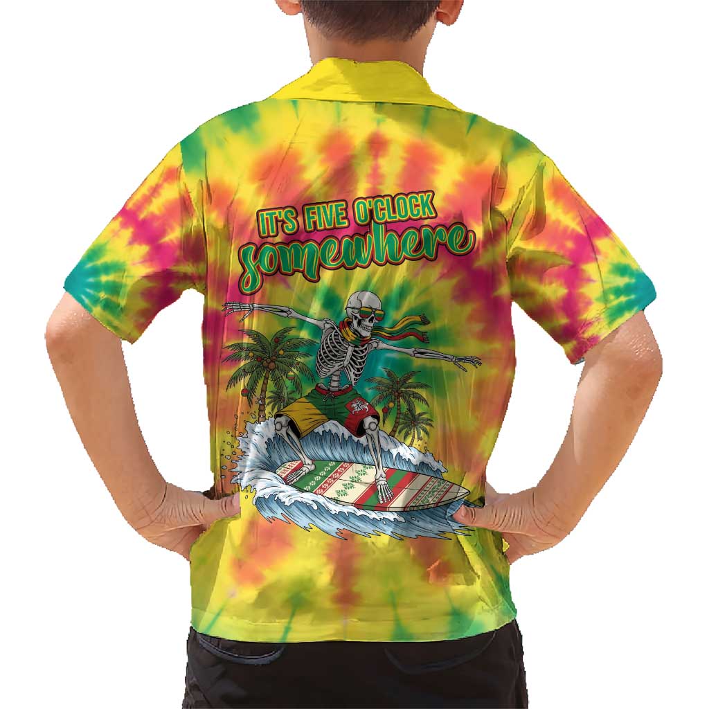 Tie-Dye Skeleton Surfing Lithuania Family Matching Short Sleeve Bodycon Dress and Hawaiian Shirt It’s 5 O’Clock Somewhere - Wonder Print Shop