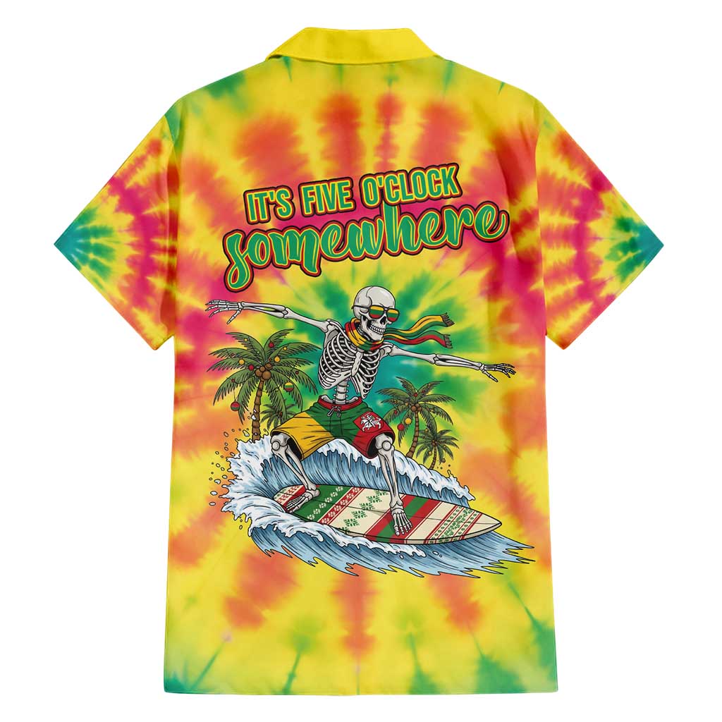 Tie-Dye Skeleton Surfing Lithuania Family Matching Short Sleeve Bodycon Dress and Hawaiian Shirt It’s 5 O’Clock Somewhere - Wonder Print Shop