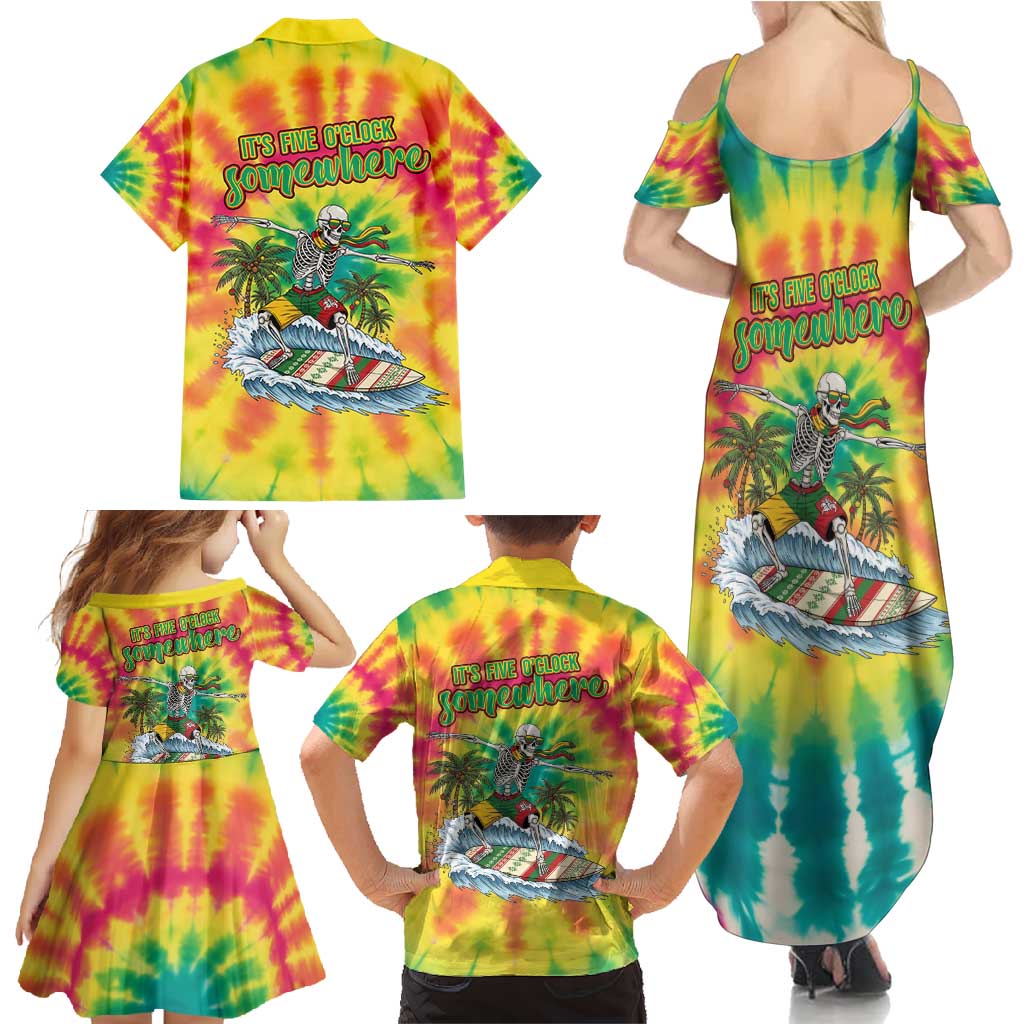 Tie-Dye Skeleton Surfing Lithuania Family Matching Summer Maxi Dress and Hawaiian Shirt It’s 5 O’Clock Somewhere - Wonder Print Shop