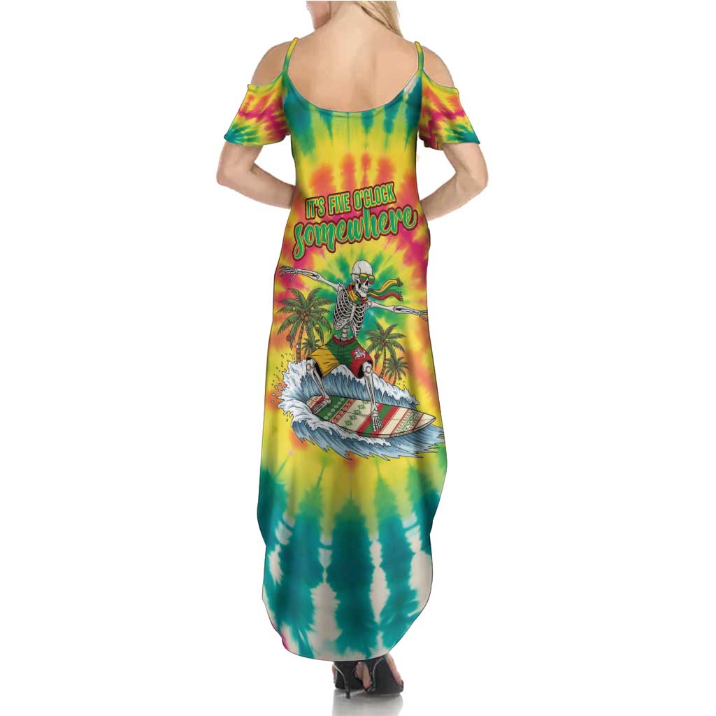 Tie-Dye Skeleton Surfing Lithuania Family Matching Summer Maxi Dress and Hawaiian Shirt It’s 5 O’Clock Somewhere - Wonder Print Shop
