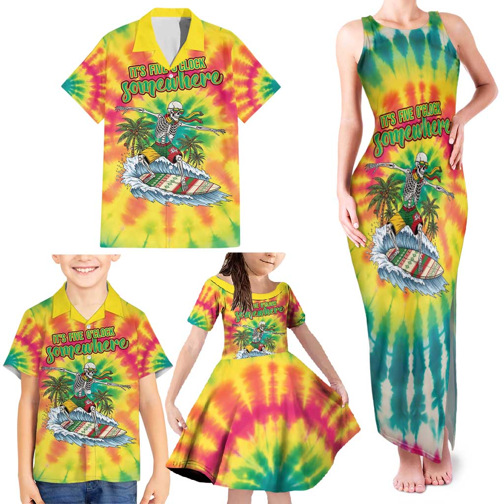 Tie-Dye Skeleton Surfing Lithuania Family Matching Tank Maxi Dress and Hawaiian Shirt It’s 5 O’Clock Somewhere - Wonder Print Shop