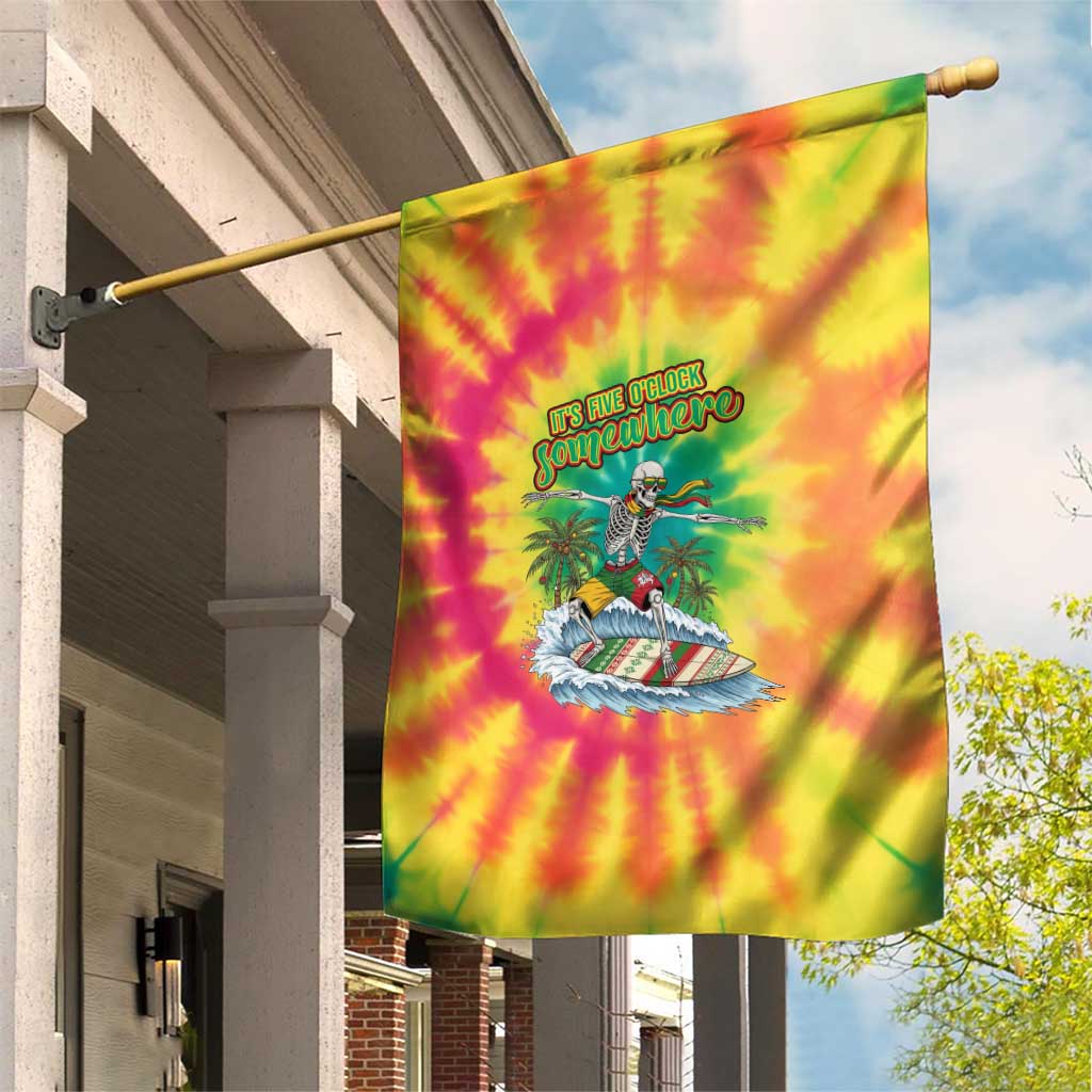 Tie-Dye Skeleton Surfing Lithuania Garden Flag It’s 5 O’Clock Somewhere - Wonder Print Shop