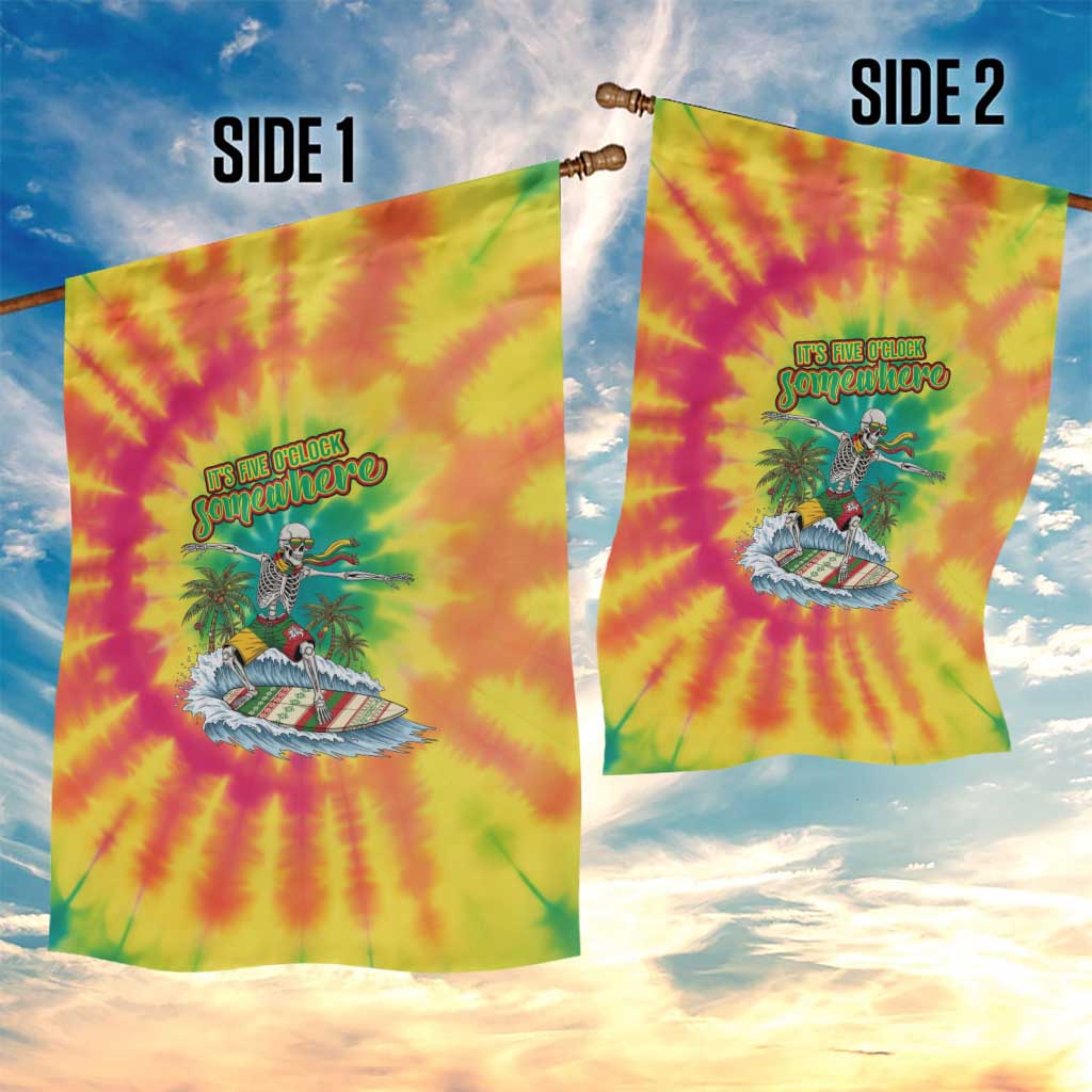 Tie-Dye Skeleton Surfing Lithuania Garden Flag It’s 5 O’Clock Somewhere - Wonder Print Shop