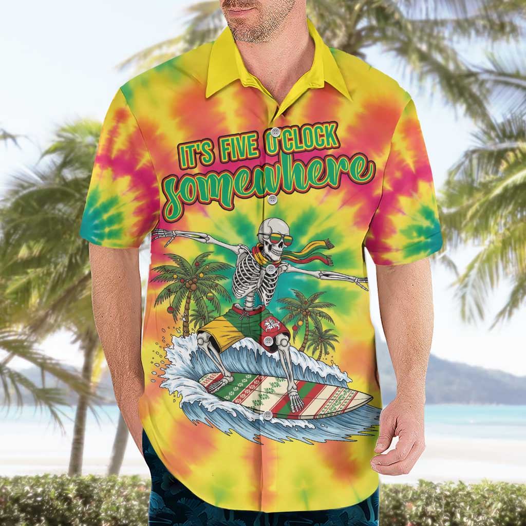 Tie-Dye Skeleton Surfing Lithuania Hawaiian Shirt It’s 5 O’Clock Somewhere - Wonder Print Shop