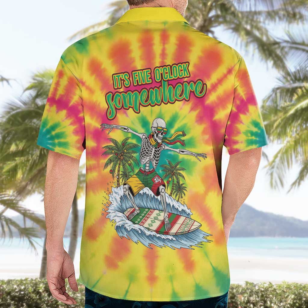 Tie-Dye Skeleton Surfing Lithuania Hawaiian Shirt It’s 5 O’Clock Somewhere - Wonder Print Shop