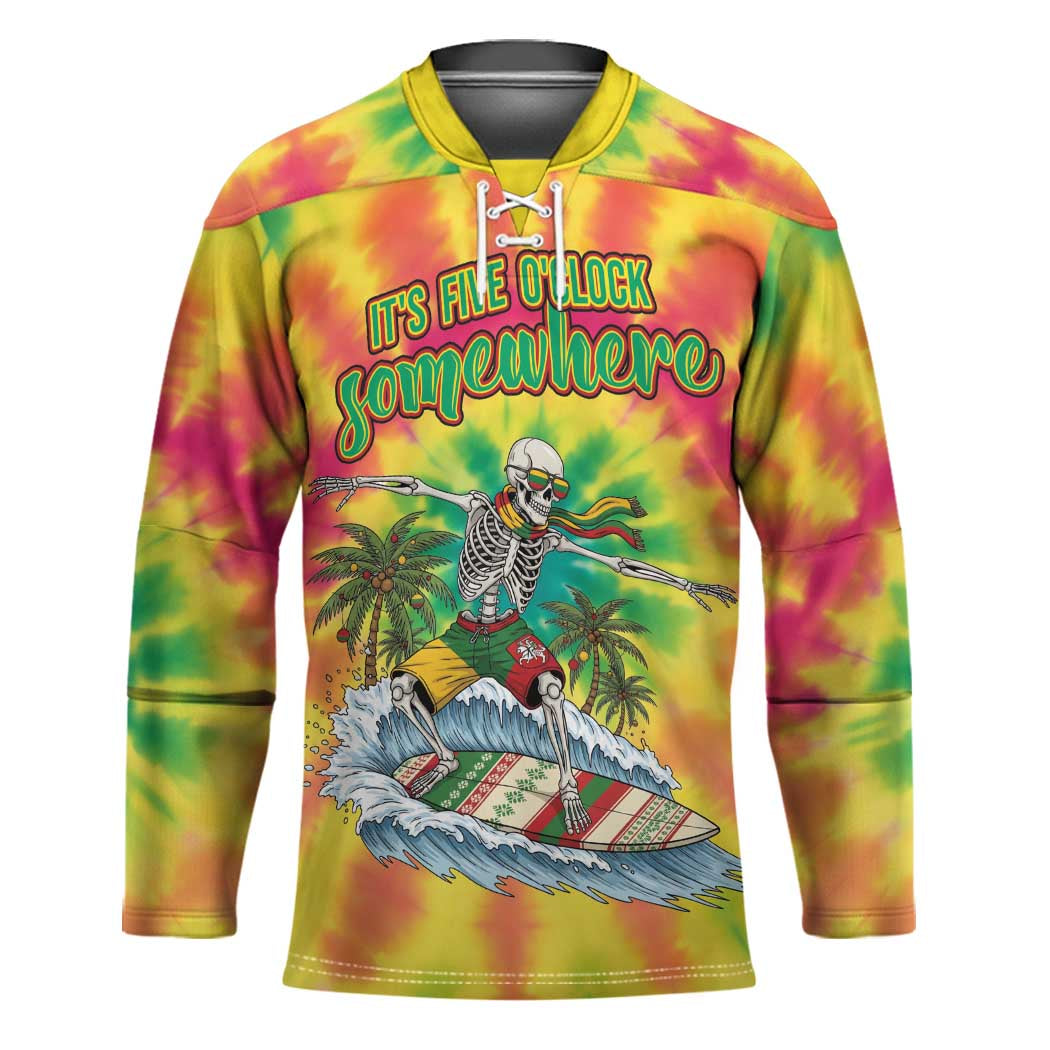 Tie-Dye Skeleton Surfing Lithuania Hockey Jersey It’s 5 O’Clock Somewhere - Wonder Print Shop