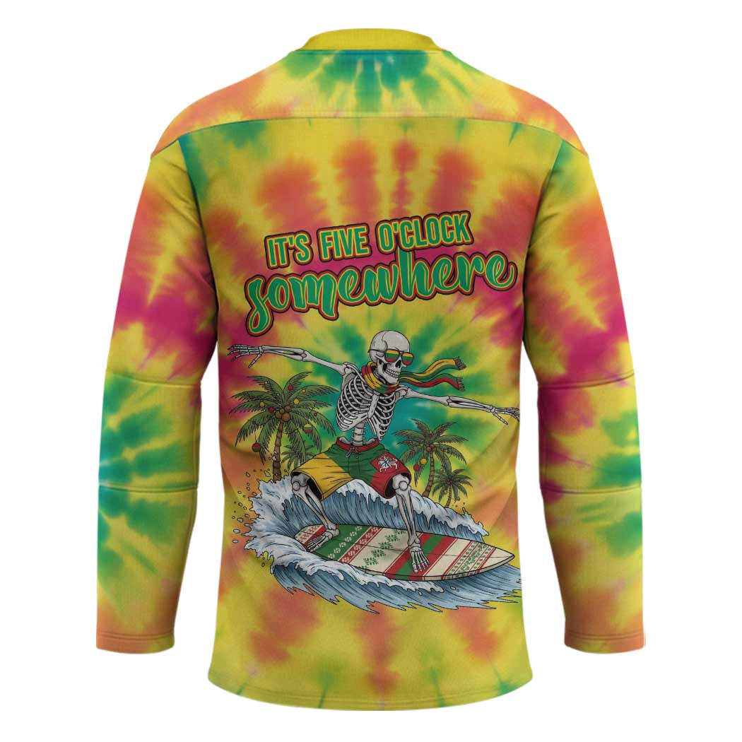 Tie-Dye Skeleton Surfing Lithuania Hockey Jersey It’s 5 O’Clock Somewhere - Wonder Print Shop