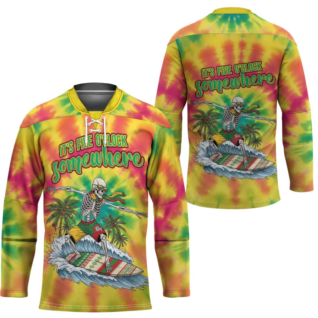 Tie-Dye Skeleton Surfing Lithuania Hockey Jersey It’s 5 O’Clock Somewhere - Wonder Print Shop