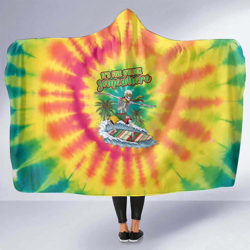 Tie-Dye Skeleton Surfing Lithuania Hooded Blanket It’s 5 O’Clock Somewhere - Wonder Print Shop