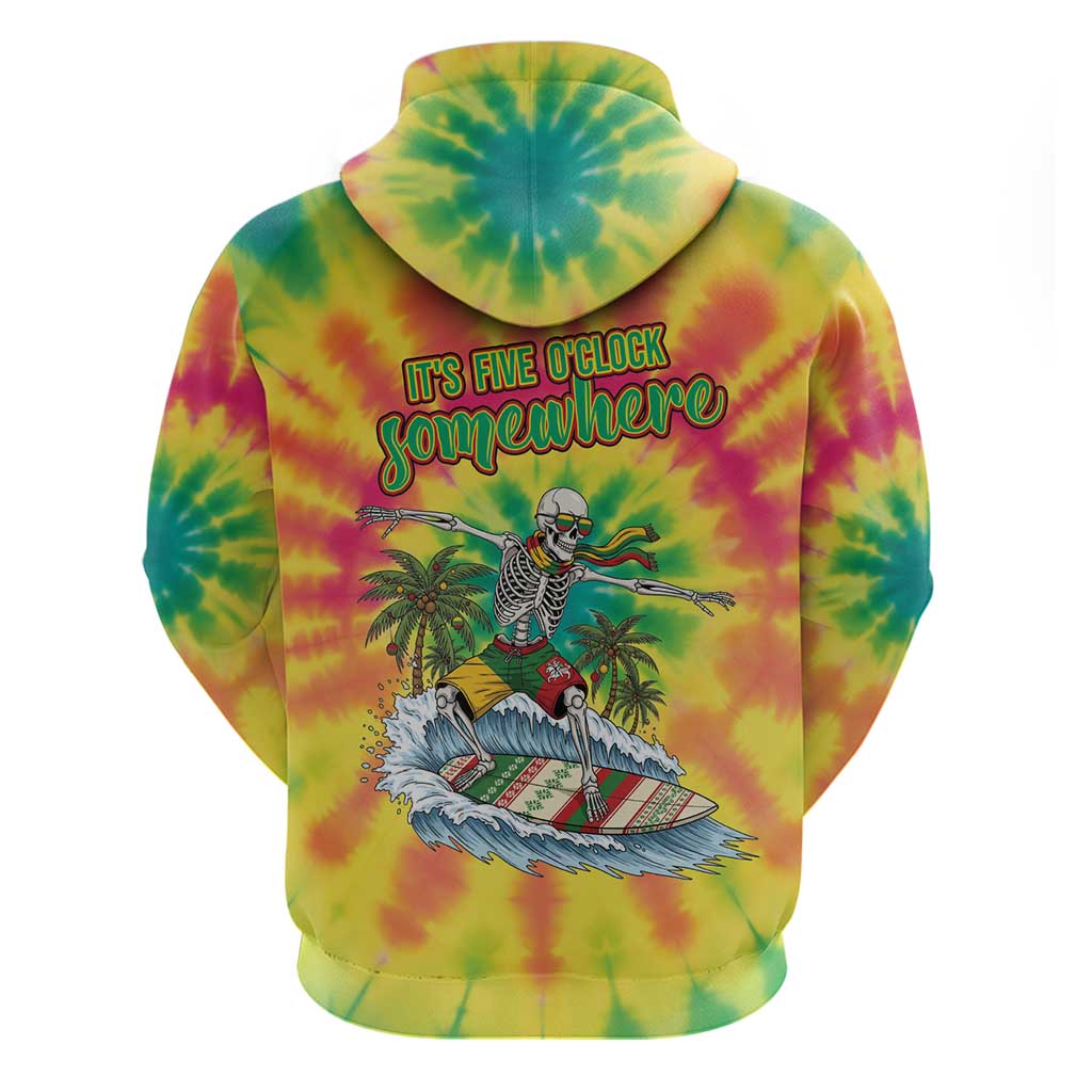 Tie-Dye Skeleton Surfing Lithuania Hoodie It’s 5 O’Clock Somewhere - Wonder Print Shop