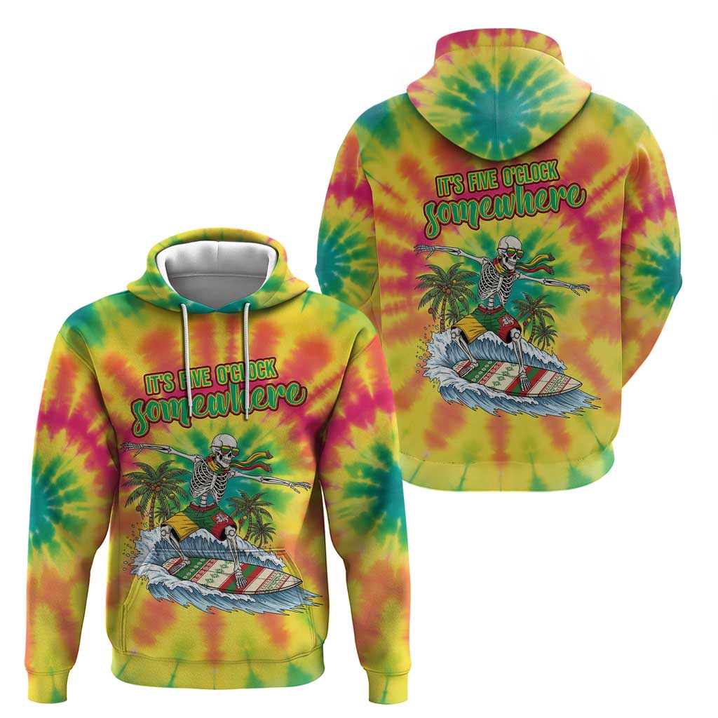 Tie-Dye Skeleton Surfing Lithuania Hoodie It’s 5 O’Clock Somewhere - Wonder Print Shop