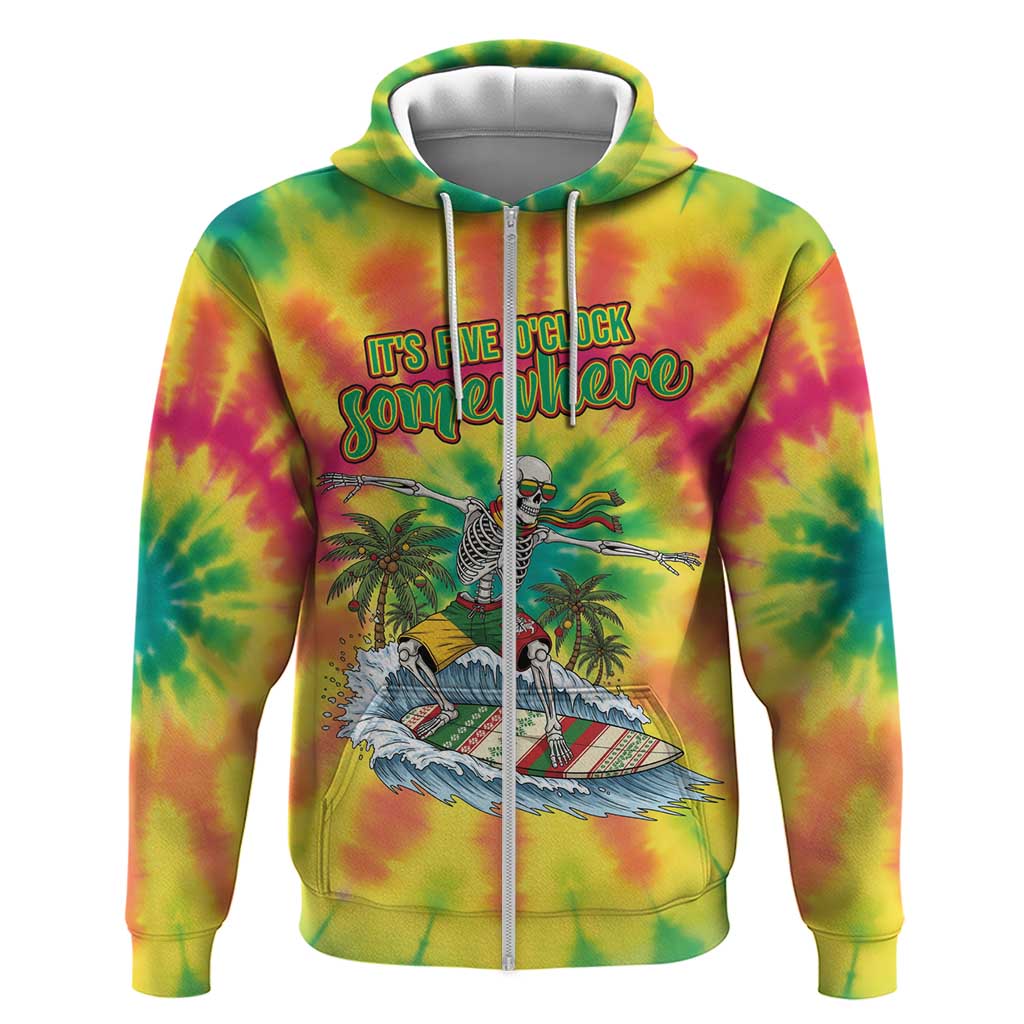 Tie-Dye Skeleton Surfing Lithuania Hoodie It’s 5 O’Clock Somewhere - Wonder Print Shop