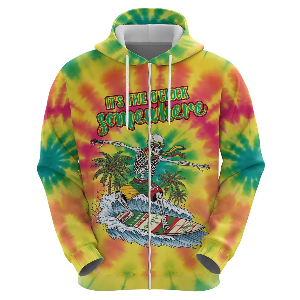 Tie-Dye Skeleton Surfing Lithuania Hoodie It’s 5 O’Clock Somewhere - Wonder Print Shop