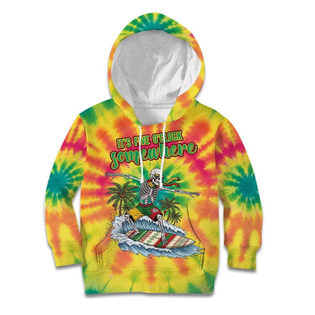 Tie-Dye Skeleton Surfing Lithuania Kid Hoodie It’s 5 O’Clock Somewhere - Wonder Print Shop