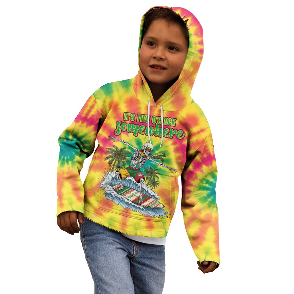 Tie-Dye Skeleton Surfing Lithuania Kid Hoodie It’s 5 O’Clock Somewhere - Wonder Print Shop