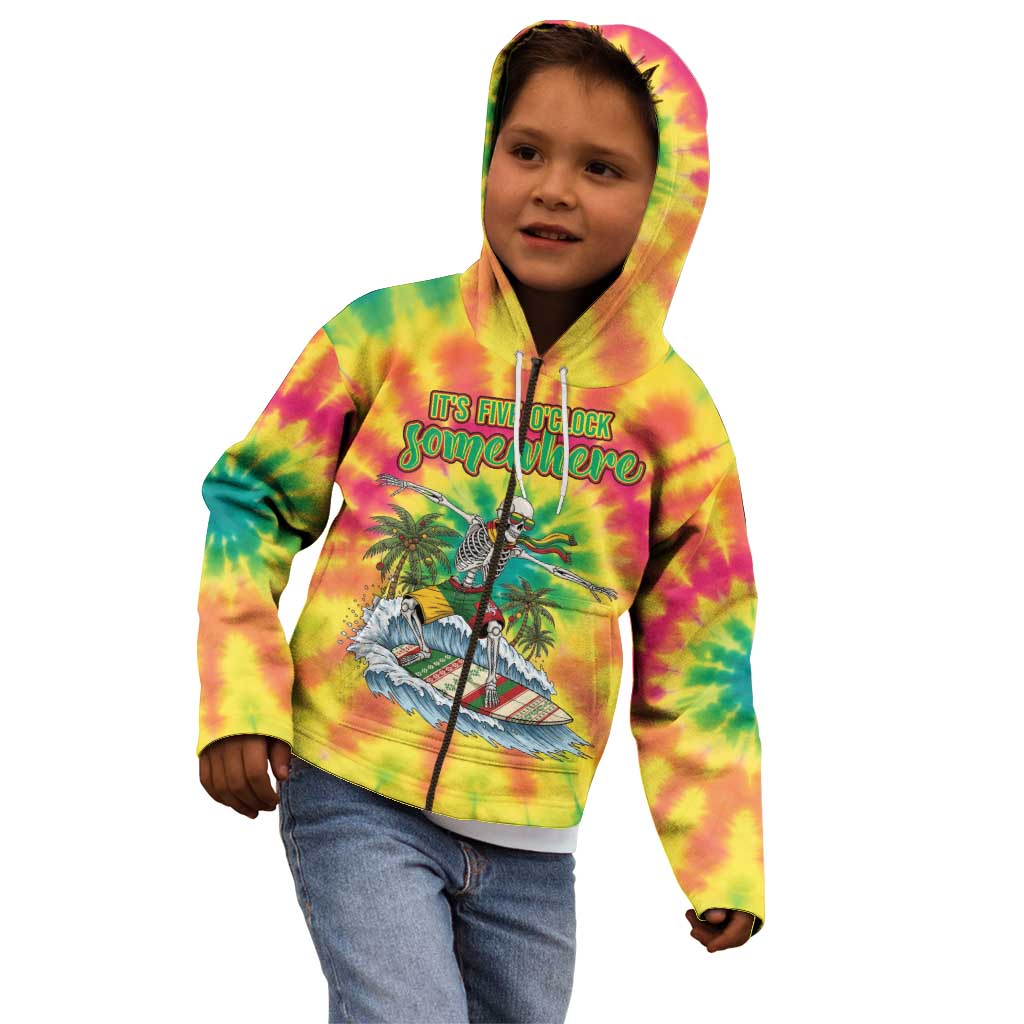 Tie-Dye Skeleton Surfing Lithuania Kid Hoodie It’s 5 O’Clock Somewhere - Wonder Print Shop