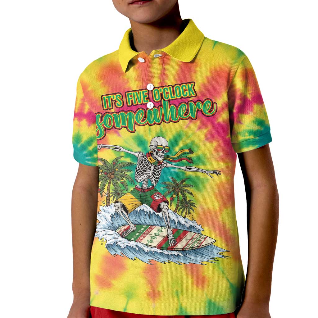 Tie-Dye Skeleton Surfing Lithuania Kid Polo Shirt It’s 5 O’Clock Somewhere - Wonder Print Shop