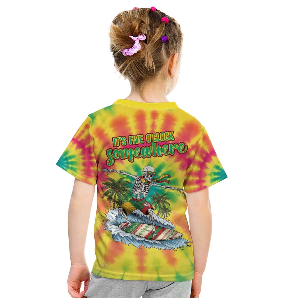 Tie-Dye Skeleton Surfing Lithuania Kid T Shirt It’s 5 O’Clock Somewhere - Wonder Print Shop