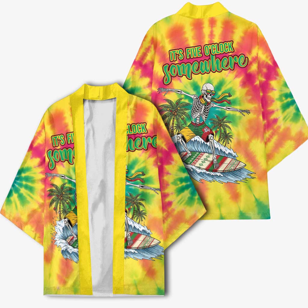 Tie-Dye Skeleton Surfing Lithuania Kimono It’s 5 O’Clock Somewhere - Wonder Print Shop