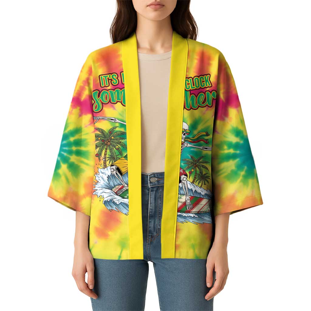 Tie-Dye Skeleton Surfing Lithuania Kimono It’s 5 O’Clock Somewhere - Wonder Print Shop