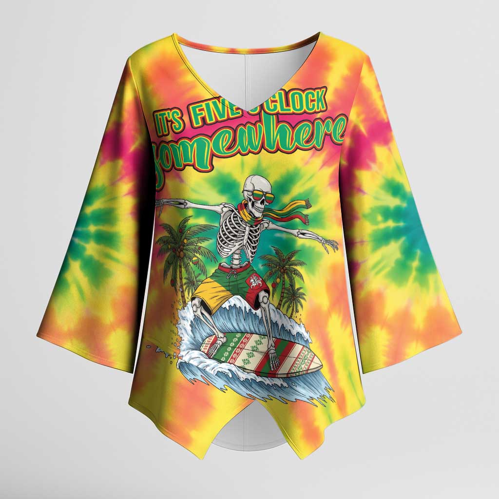 Tie-Dye Skeleton Surfing Lithuania Kimono Sleeve Blouse It’s 5 O’Clock Somewhere - Wonder Print Shop