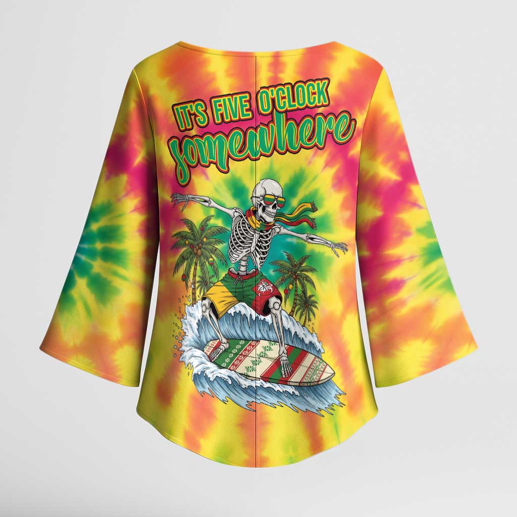 Tie-Dye Skeleton Surfing Lithuania Kimono Sleeve Blouse It’s 5 O’Clock Somewhere - Wonder Print Shop