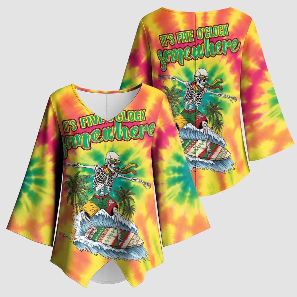 Tie-Dye Skeleton Surfing Lithuania Kimono Sleeve Blouse It’s 5 O’Clock Somewhere - Wonder Print Shop
