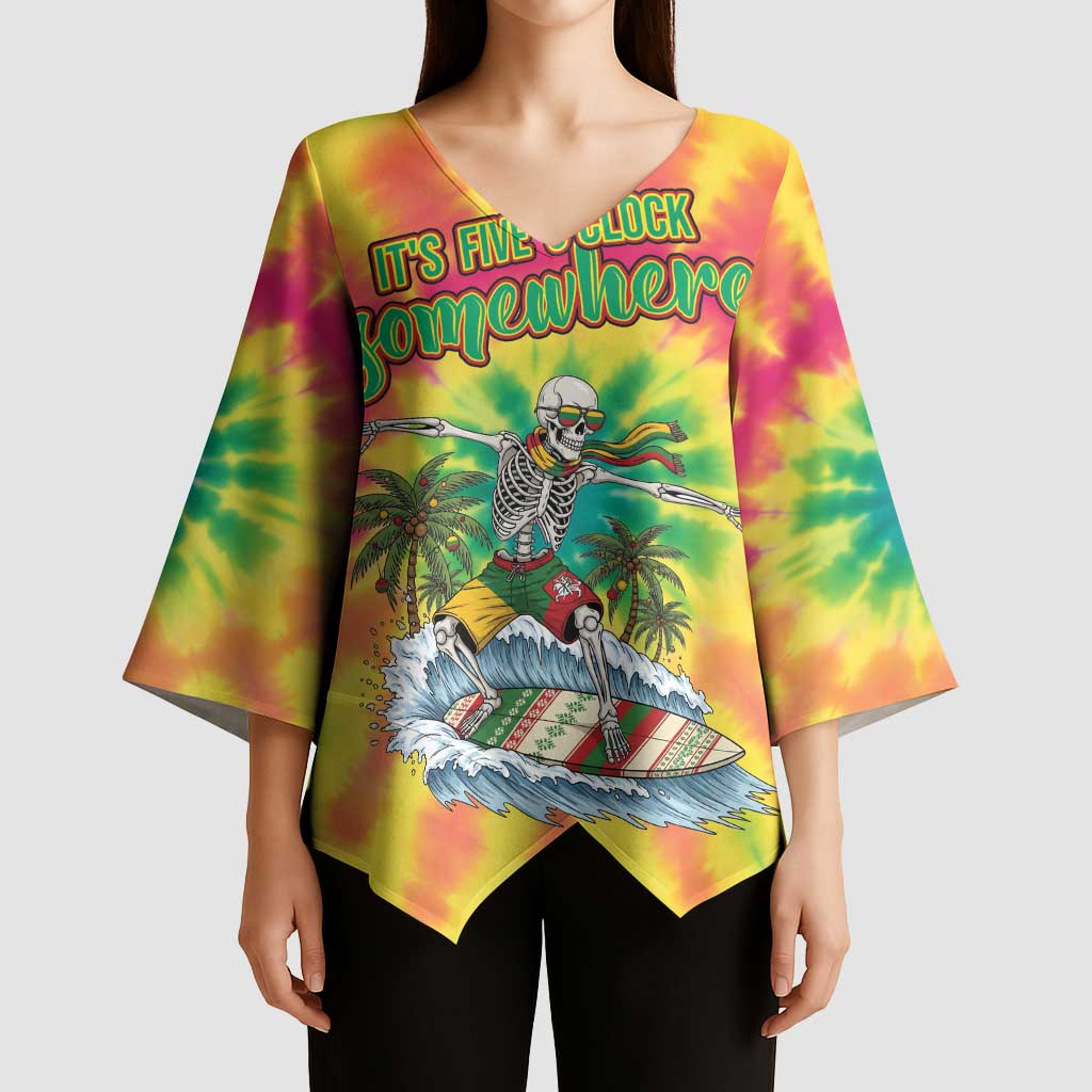 Tie-Dye Skeleton Surfing Lithuania Kimono Sleeve Blouse It’s 5 O’Clock Somewhere - Wonder Print Shop