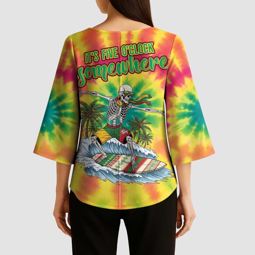 Tie-Dye Skeleton Surfing Lithuania Kimono Sleeve Blouse It’s 5 O’Clock Somewhere - Wonder Print Shop