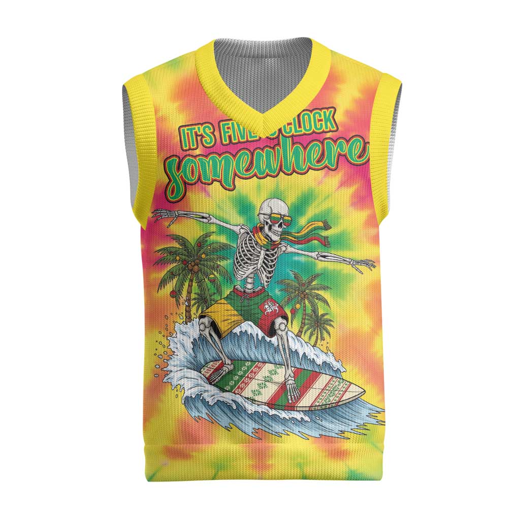 Tie-Dye Skeleton Surfing Lithuania Christmas Knitted V-Neck Vest It’s 5 O’Clock Somewhere - Wonder Print Shop
