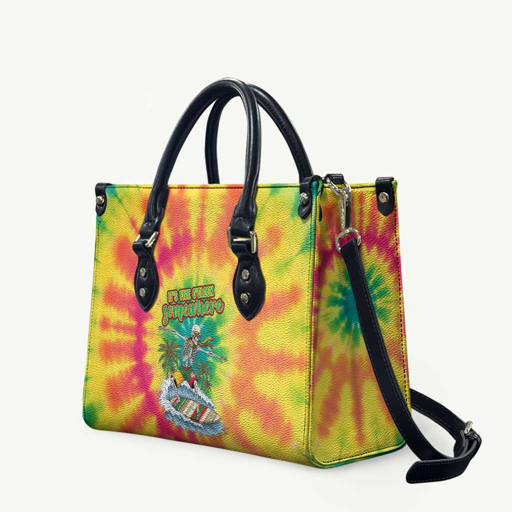 Tie-Dye Skeleton Surfing Lithuania Leather Bag It’s 5 O’Clock Somewhere - Wonder Print Shop