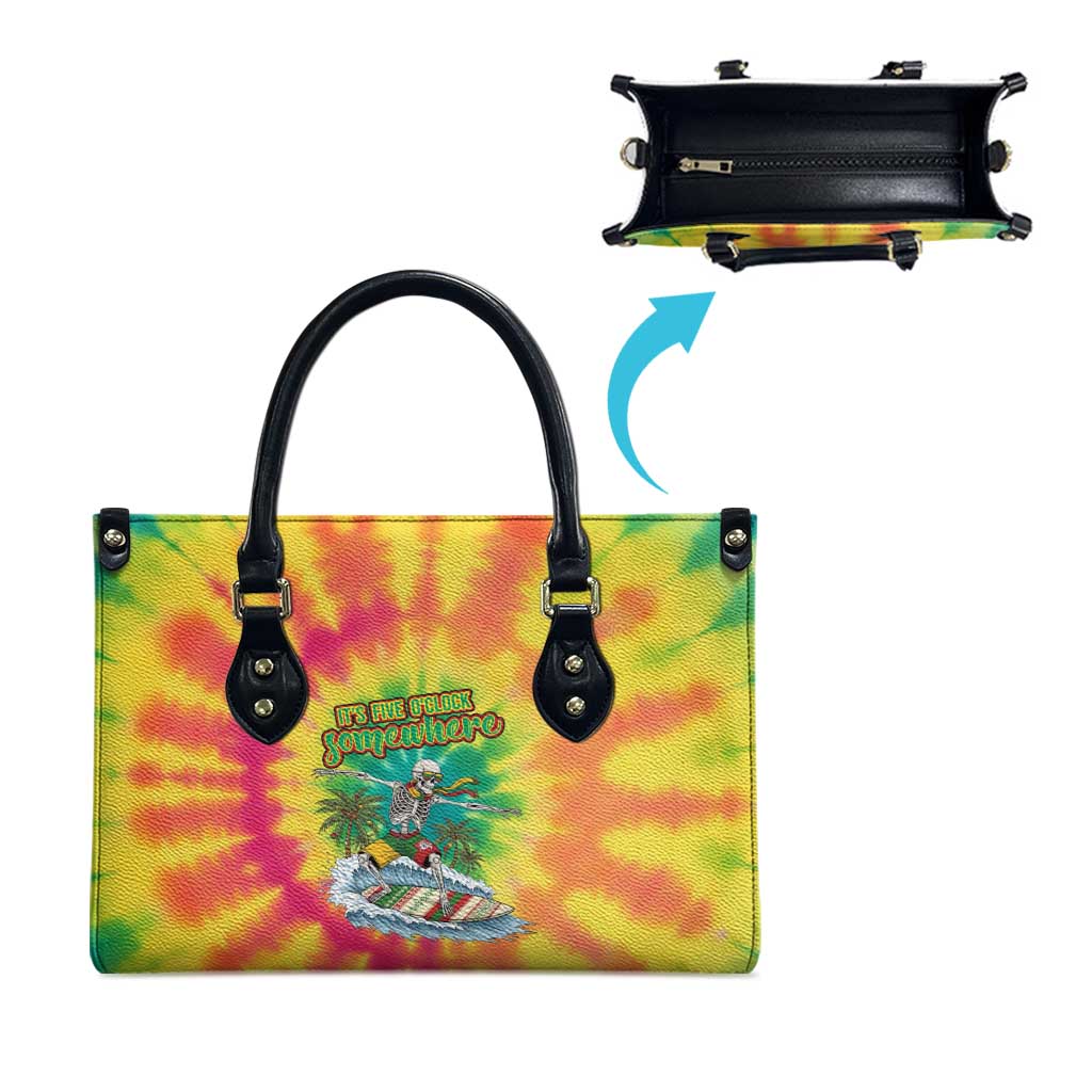 Tie-Dye Skeleton Surfing Lithuania Leather Bag It’s 5 O’Clock Somewhere - Wonder Print Shop