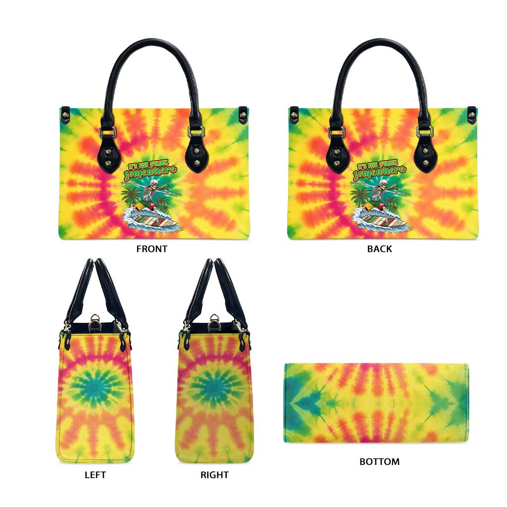Tie-Dye Skeleton Surfing Lithuania Leather Bag It’s 5 O’Clock Somewhere - Wonder Print Shop