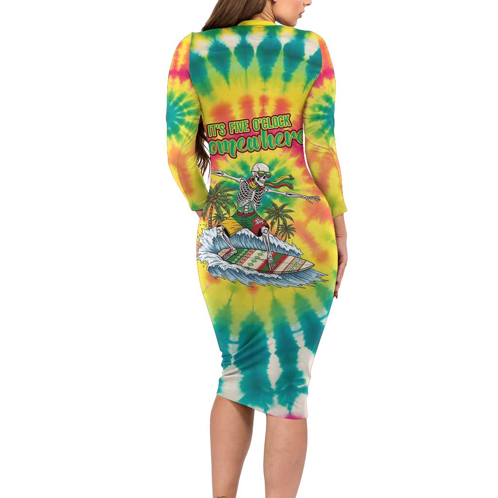 Tie-Dye Skeleton Surfing Lithuania Long Sleeve Bodycon Dress It’s 5 O’Clock Somewhere - Wonder Print Shop