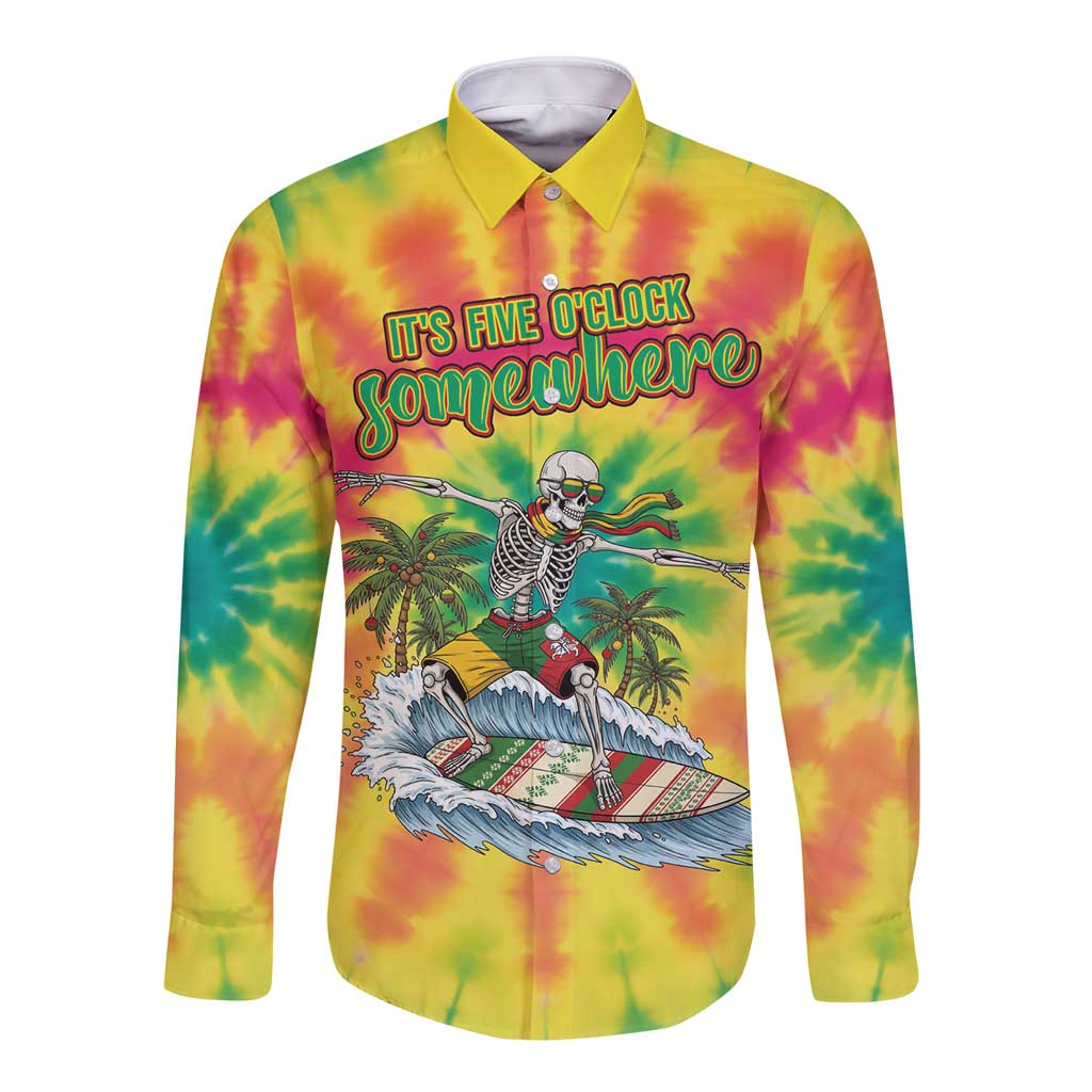 Tie-Dye Skeleton Surfing Lithuania Long Sleeve Button Shirt It’s 5 O’Clock Somewhere - Wonder Print Shop