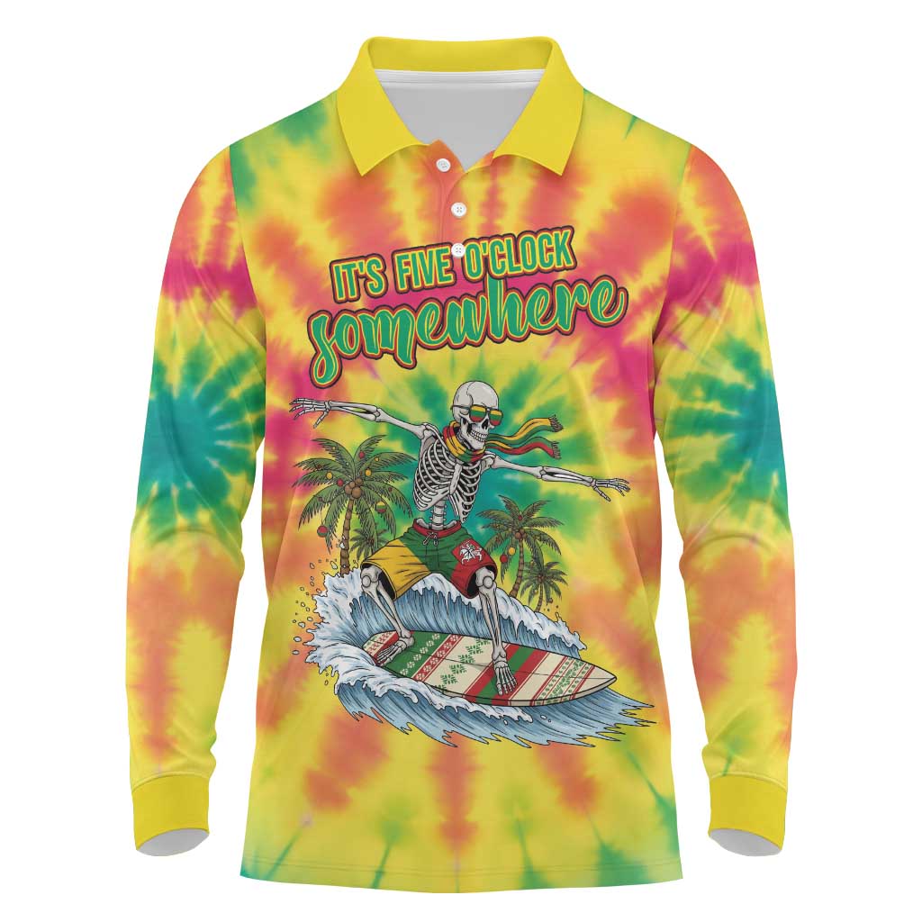 Tie-Dye Skeleton Surfing Lithuania Long Sleeve Polo Shirt It’s 5 O’Clock Somewhere - Wonder Print Shop