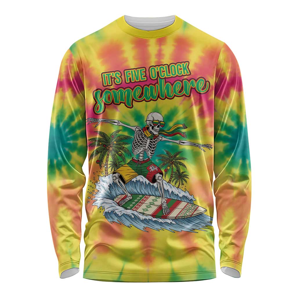 Tie-Dye Skeleton Surfing Lithuania Long Sleeve Shirt It’s 5 O’Clock Somewhere - Wonder Print Shop