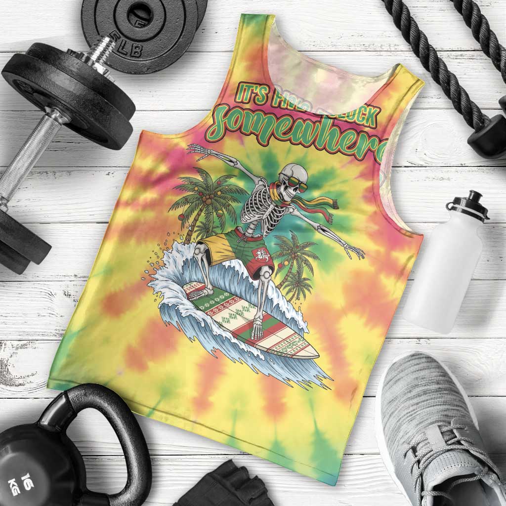 Tie-Dye Skeleton Surfing Lithuania Men Tank Top It’s 5 O’Clock Somewhere - Wonder Print Shop