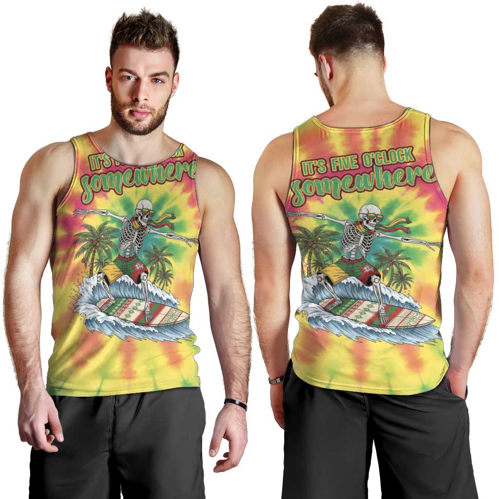 Tie-Dye Skeleton Surfing Lithuania Men Tank Top It’s 5 O’Clock Somewhere - Wonder Print Shop