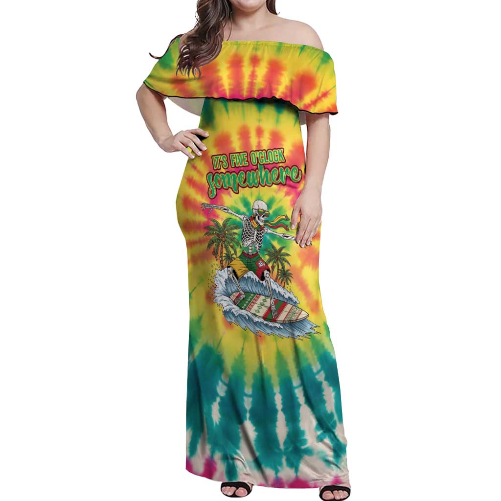 Tie-Dye Skeleton Surfing Lithuania Off Shoulder Maxi Dress It’s 5 O’Clock Somewhere - Wonder Print Shop