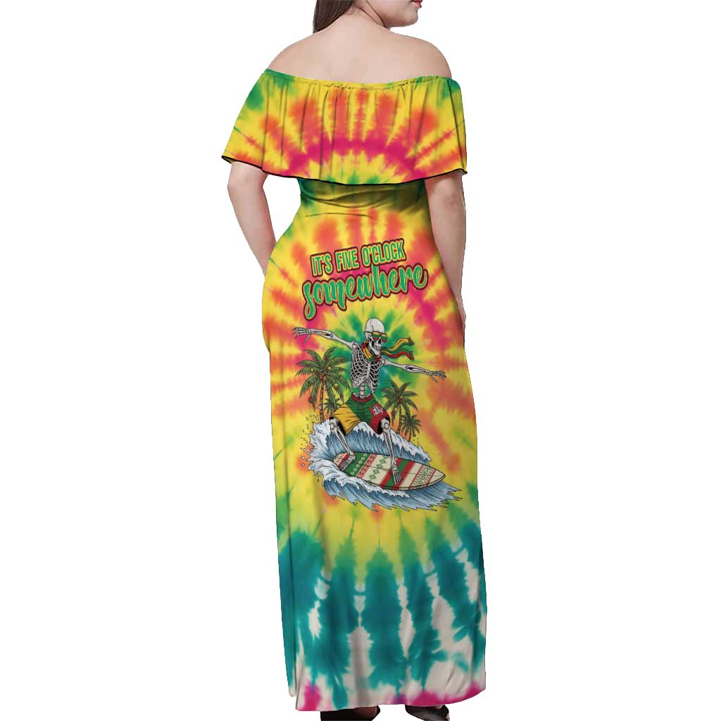 Tie-Dye Skeleton Surfing Lithuania Off Shoulder Maxi Dress It’s 5 O’Clock Somewhere - Wonder Print Shop