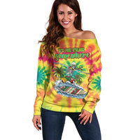 Tie-Dye Skeleton Surfing Lithuania Off Shoulder Sweater It’s 5 O’Clock Somewhere - Wonder Print Shop