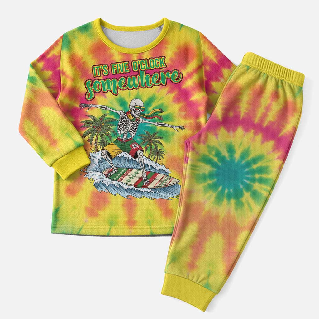 Tie-Dye Skeleton Surfing Lithuania Christmas Pajama Set It’s 5 O’Clock Somewhere - Wonder Print Shop