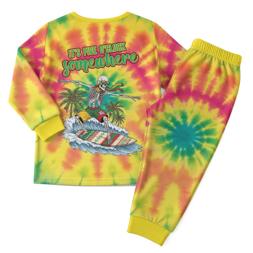 Tie-Dye Skeleton Surfing Lithuania Christmas Pajama Set It’s 5 O’Clock Somewhere - Wonder Print Shop