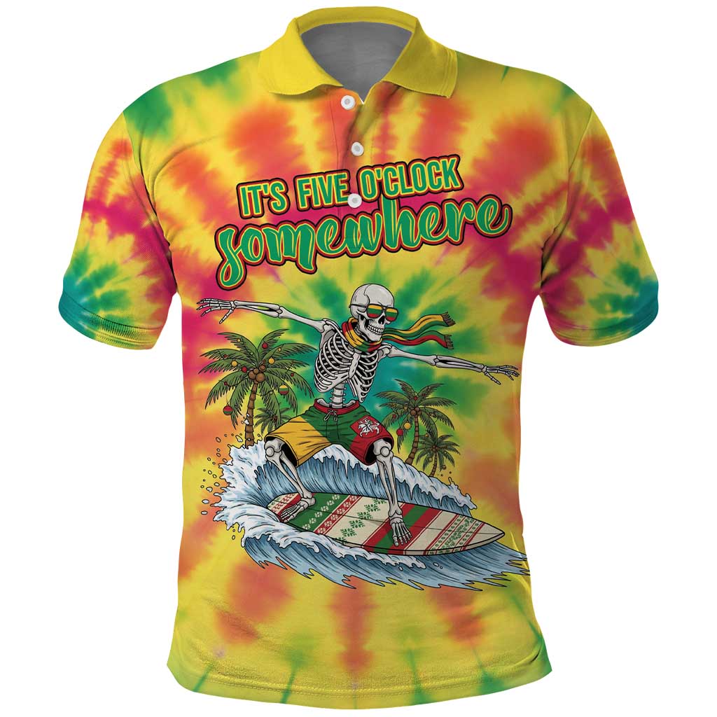 Tie-Dye Skeleton Surfing Lithuania Polo Shirt It’s 5 O’Clock Somewhere - Wonder Print Shop